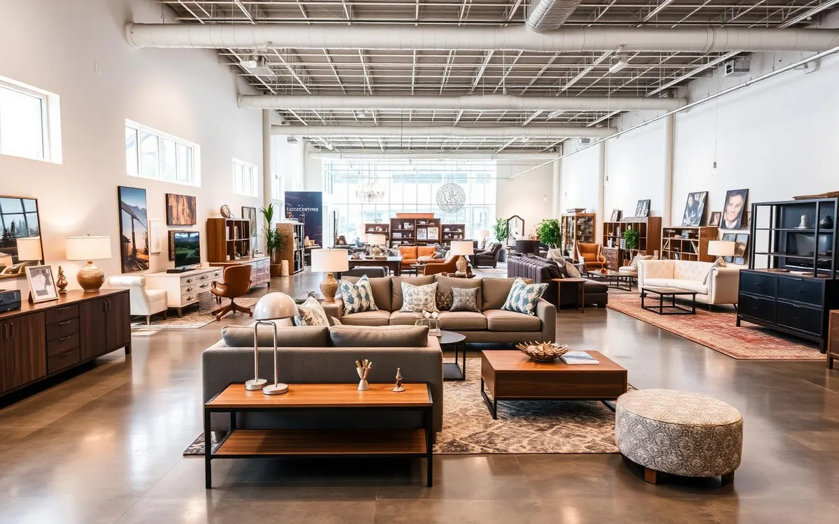 CASA MODERNA furniture showroom interior with staged living room settings